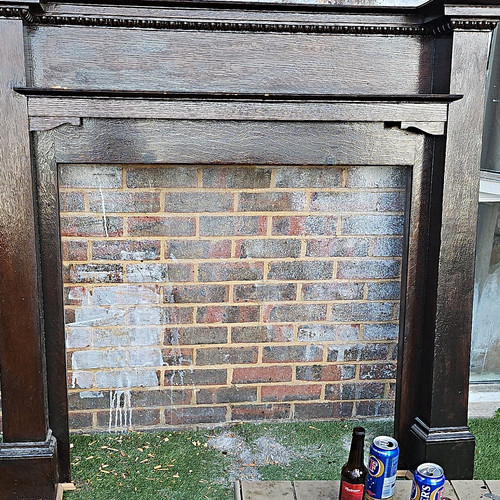 Stained brown wood fireplace - brown,
