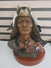 Native American Indian Figurine With Wolf Headwear