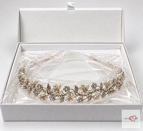 Gold floral pearl bridal - pearl, tiara