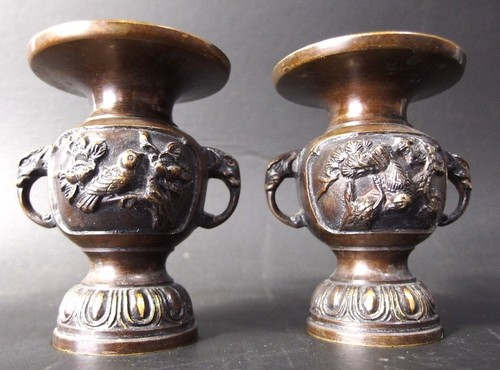 Pair japanese buddhist - japanese, brass