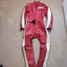 Vintage Motorcycle Leather Suit Red and White Racing Treen Leathers Men's L