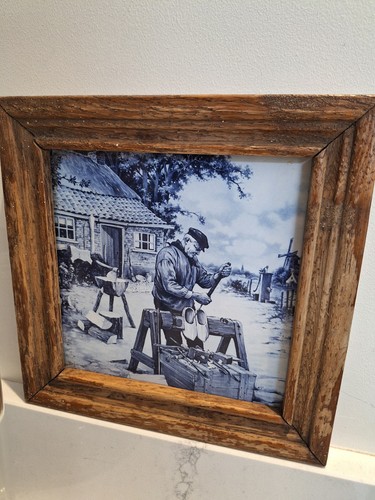 Framed antique ceramic dutch - antique,