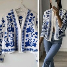 Zara White Blue Embroidered