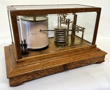 Antique Oak Cased & Beveled Glass Barograph Short And Mason Retailed Manchester