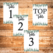 Wedding Table Numbers or Names, Top Table, Eucalyptus Greenery Design
