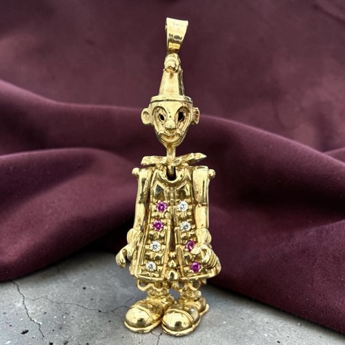Vintage clown pendant 9ct - cz,
