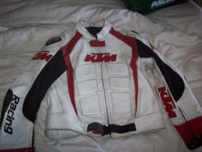 KTM Boys Leather Motorcycle Jacket well used red white and Black Large