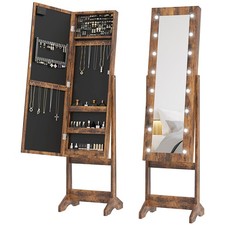 HOMCOM Freestanding LED Mirrored Jewelry Cabinet Rustic Brown