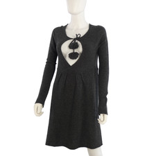 Twin Set Simona Barbieri Dress Knit Black Grey Elegant Keyhole Tasselled Size M