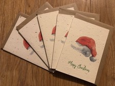 5 Pack Merry Christmas Santa Greeting Card Eco-Friendly Plantable Seed Paper UK