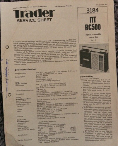 Itt rc500 radio cassette - rc500,