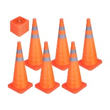28" 6 Pack Collapsible Traffic Cones, Safety Cones with Reflective Collar