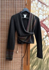 Sarah Pacini Wrap Sweater Belted Cardigan Striped Alpaca Merino Wool One Size 