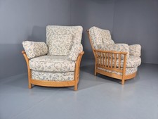 2 Ercol Renaissance Lounge Chairs Ivory Floral Upholstery 1990s EB10974 VCLO