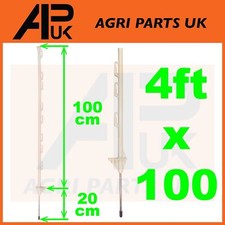 100 x 4ft Electric Fence White Poly Posts Poles Stakes 4 Foot Horse Post Tape