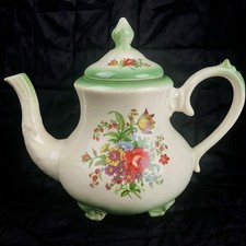 Vintage Arthur Wood England Teapot Floral Bouquet Green Top – 8" Tall