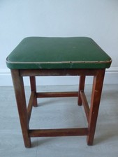 Retro Wooden Kitchen Stool with Green Vinyl Seat Pad, 50cm Tall
