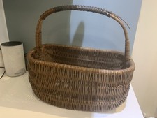 VINTAGE RECTANGULAR RUSTIC WICKER SHOPPING STORAGE BASKET with HANDLE