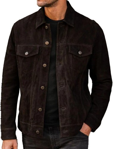 Men suede leather jacket - leather,