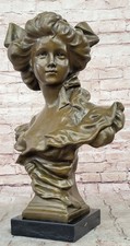 Art Deco Bust Female Nouveau Girl Woman Classic Bronze Marble Sculpture Figure