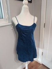 Vintage 80s Gold Label Victoria’s Secret Silk Blue Slip Dress Lingerie Small
