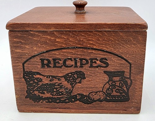 Wood recipe box full - box,