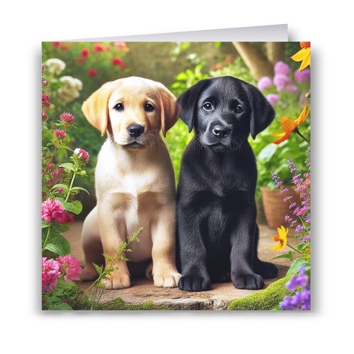 Labrador puppies birthday card - birthday,