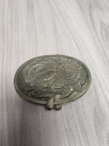Vintage pewter oval compact - oval,