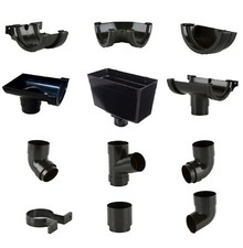 Black Half Round Gutter 112mm Guttering & 68mm Downpipe Fittings Rainwater