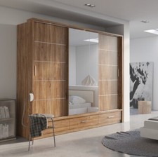 New Modern Bedroom Mirror Sliding Door Wardrobe Arti 1 in Oak Sterling 250cm