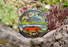 VINTAGE ENAMEL AUTOMOBILE CAR BADGE # PORSCHE RALLY LUGANO SWITZERLAND 1990 WPC