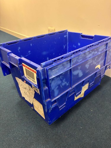 Blue attached lid container - attached,