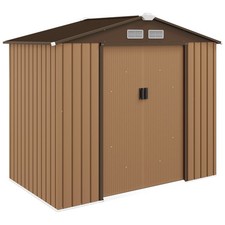 Outsunny 7 x 4ft Garden Shed Storage w/ Foundation Kit, Vents, Light Brown