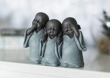 Buddha Ornaments 3pc Set Home Decor Gift Relaxation Meditation No Evil Small