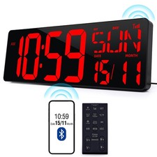 Large Digital Wall Clock Bluetooth Auto Time Sync – Black 17.2-inch RRP £38