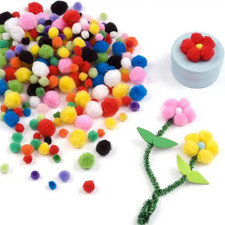 EV132 Mini Coloured Pom Poms Value Pack — Ideal for Kids' Arts and Crafts, Chris