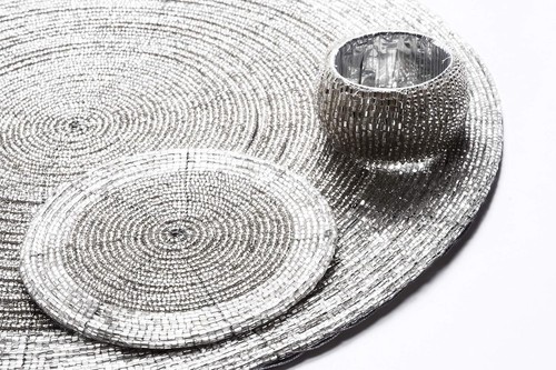 Glass beaded round placemats - glass,