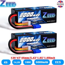 2x Zeee 4S Lipo Battery 14.8V 8000mAh 100C EC5 for RC Car Truck Crawler Monster