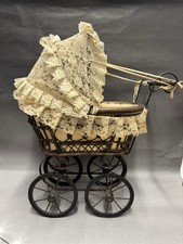 Antique Victorian Style Baby Doll Carriage Buggy Metal Wicker & Wood