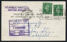 1950 KGVI Wakefield Westgate Parcel Collection Card. Perfins London & ...(TT482)