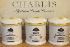 SELFRIDGES 3 x Empty Potted Blue Stilton Jars with Lids
