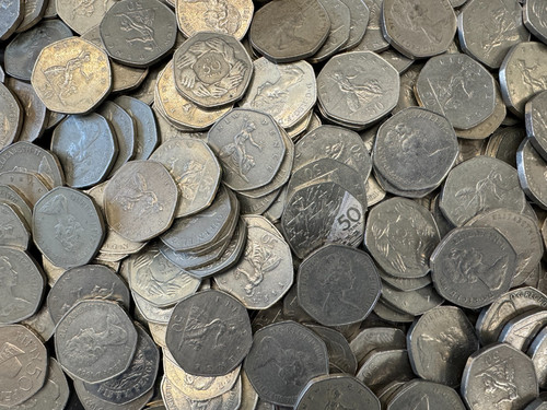 Old 50p coins from the - coins,