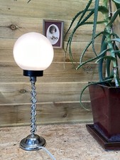 Antique Art Deco Table Lamp Open Twist Chrome Base Opaline Globe Shade C:-1920s.