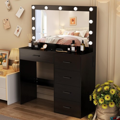 Modern black vanity table - black, with