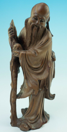 Wood carved shou lao god - carved,