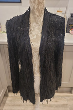 M&S Collection Black Sparkly Sequin Tassel Embellished Relaxed Jacket Blazer 8