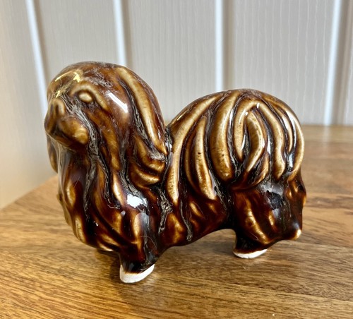 Vintage brown glaze pekingese - brown,