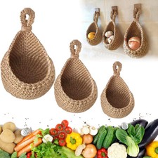 2X Hanging Wall Vegetable Fruits Baskets Vintage Hand Woven Home Storage Basket