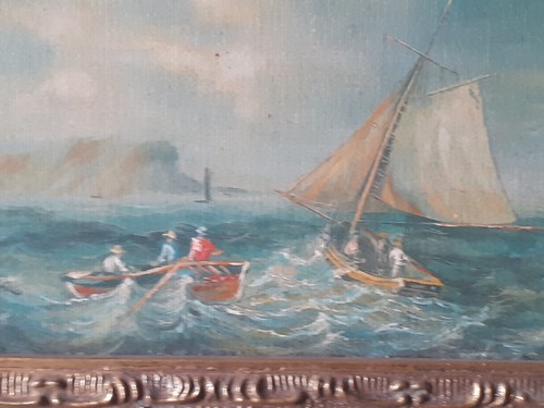 Antique oil board sailing - on,