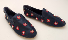 Tory Burch Fenwick Size 5.5M Slip On Loafer Flat Navy Blue w/Pearls      (KS5)